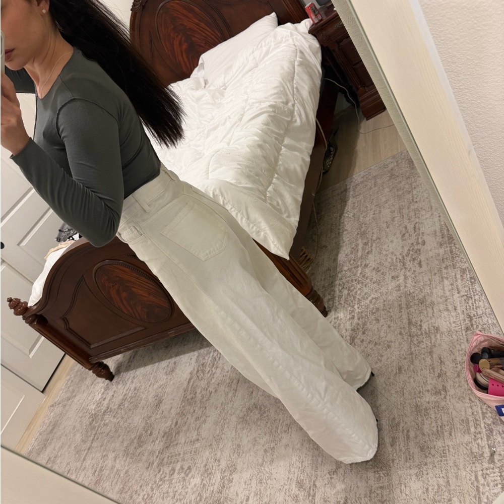 Gray Long Sleeve Top and White Wide-Leg Pants - Picture 3 of 4